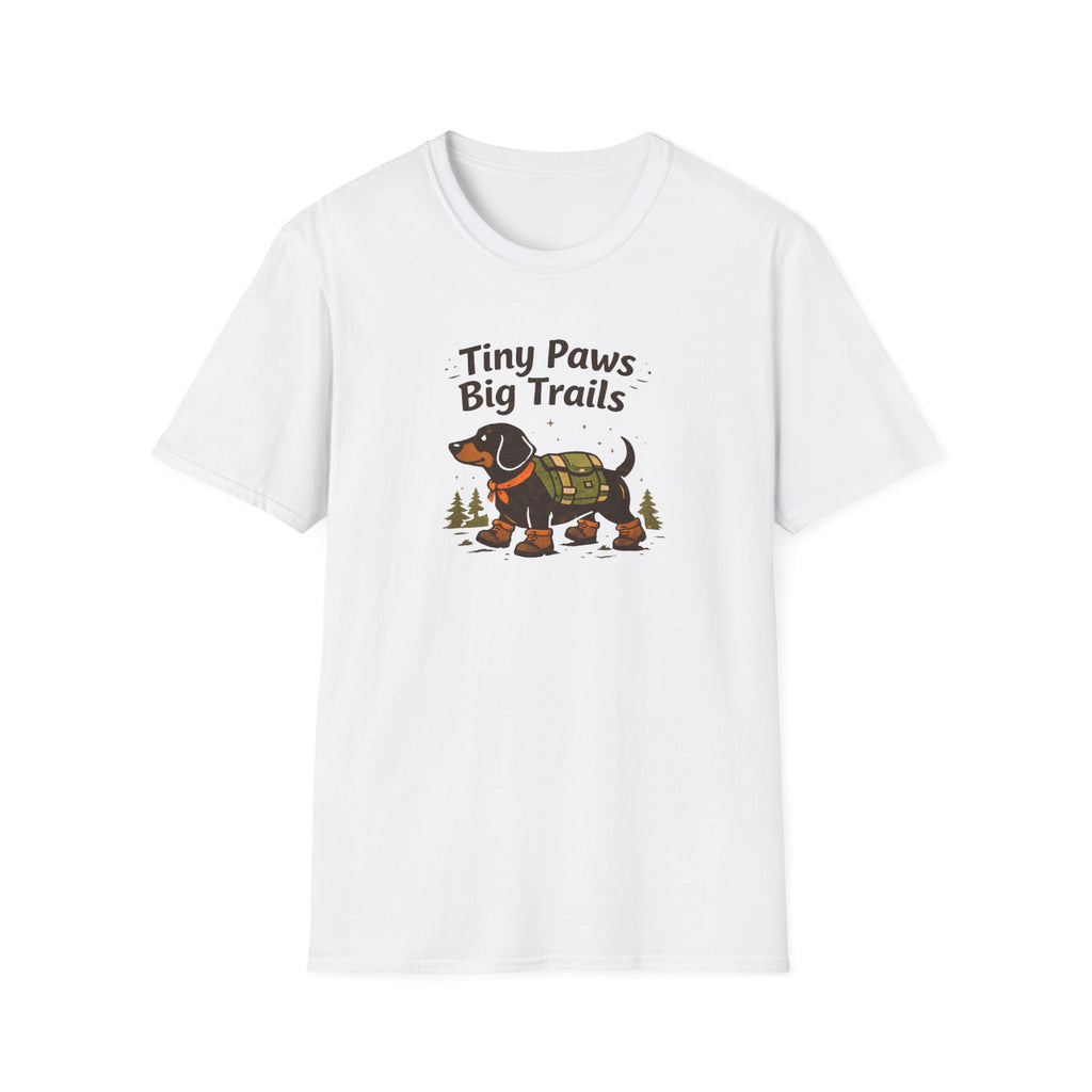 Dachshund Hiking T-Shirt — "Tiny Paws Big Trails" Cute Outdoors Dog Tee