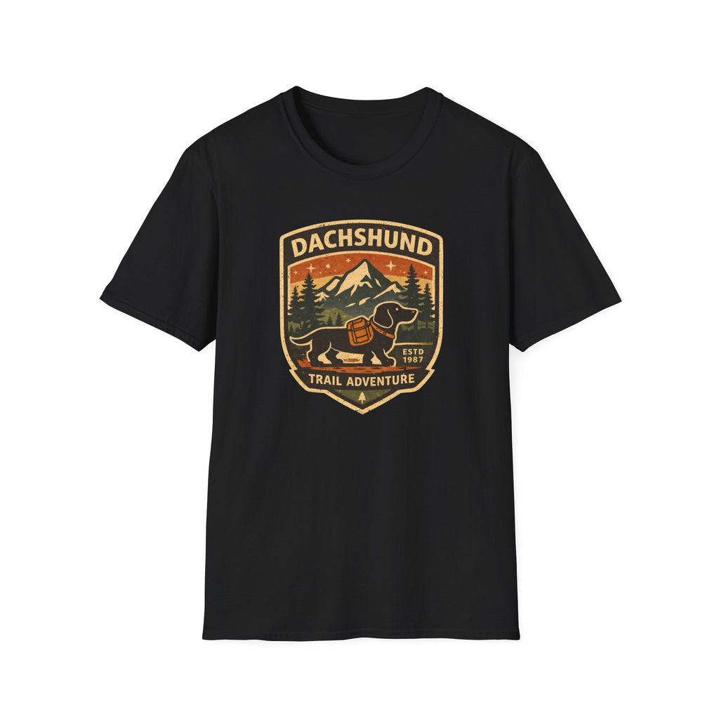 Dachshund Trail Adventure T-Shirt — Retro Outdoor Hiking Dog Design