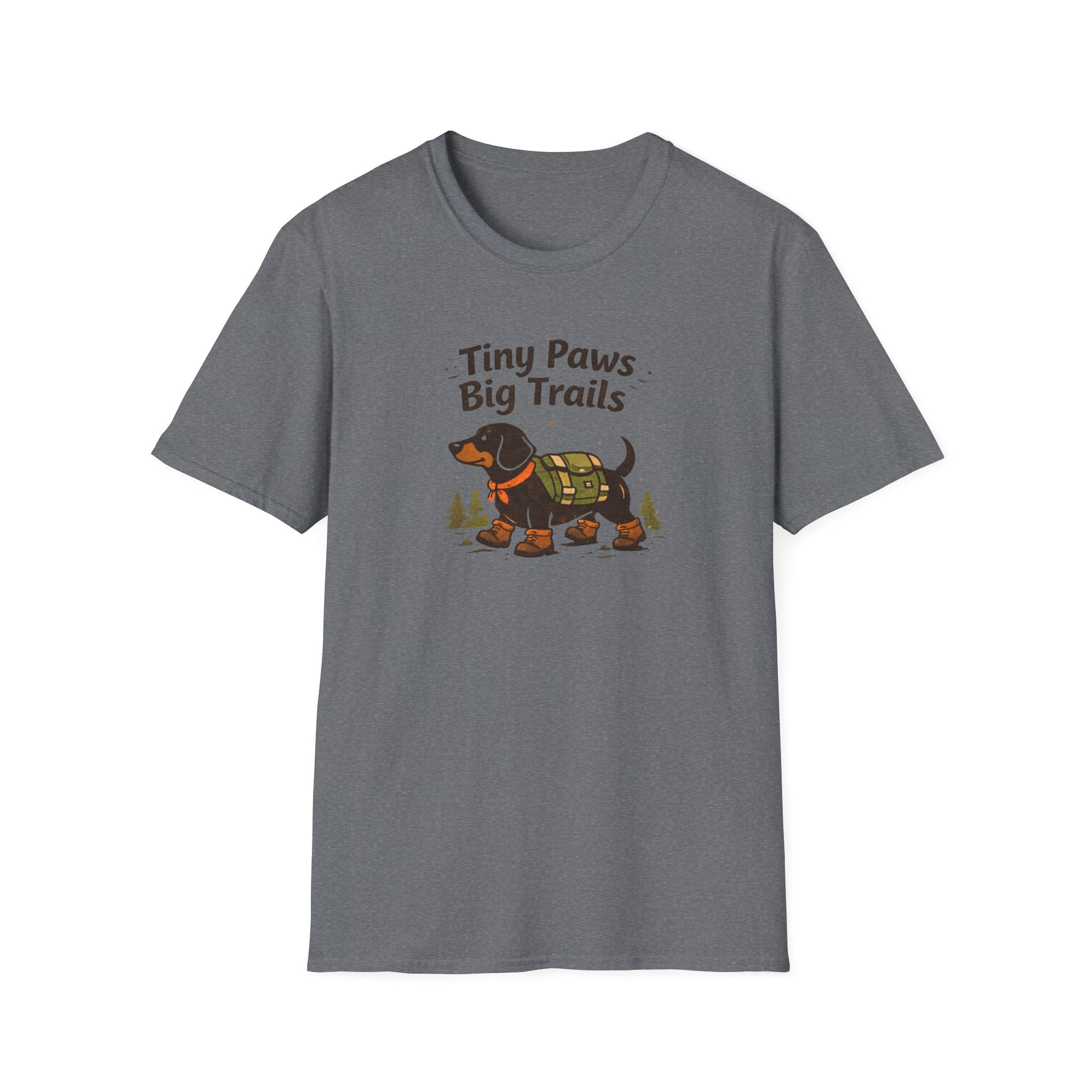 Dachshund Hiking T-Shirt — "Tiny Paws Big Trails" Cute Outdoors Dog Tee