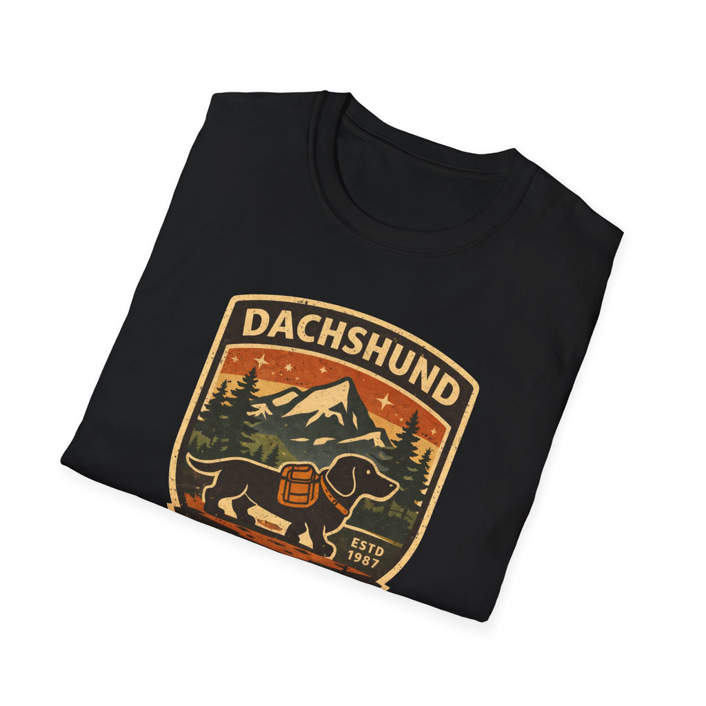 Dachshund Trail Adventure T-Shirt — Retro Outdoor Hiking Dog Design