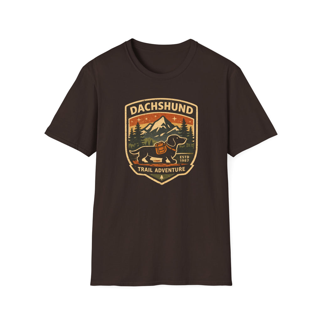 Dachshund Trail Adventure T-Shirt — Retro Outdoor Hiking Dog Design