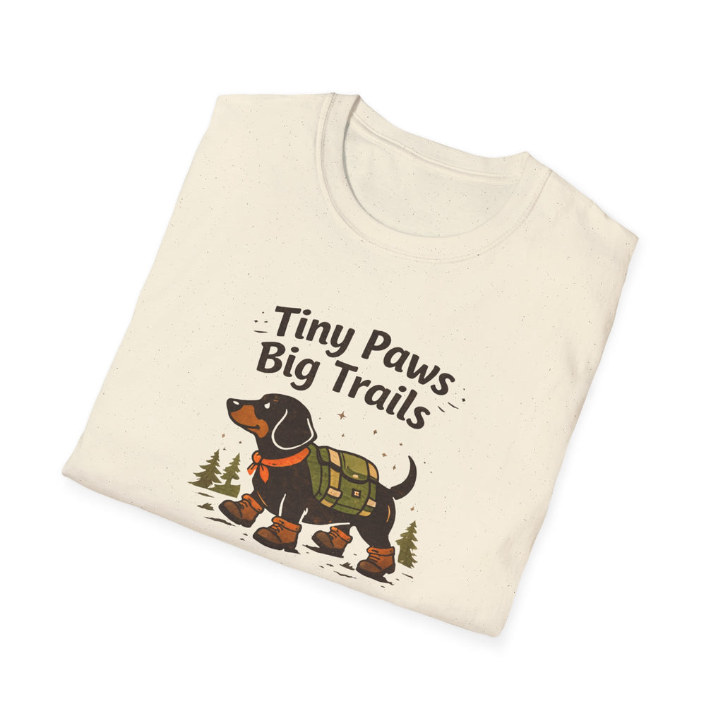 Dachshund Hiking T-Shirt — "Tiny Paws Big Trails" Cute Outdoors Dog Tee