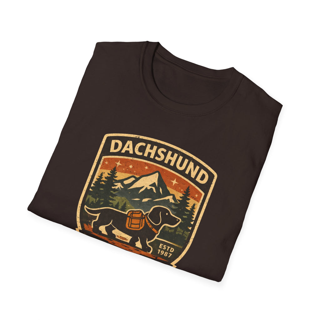 Dachshund Trail Adventure T-Shirt — Retro Outdoor Hiking Dog Design