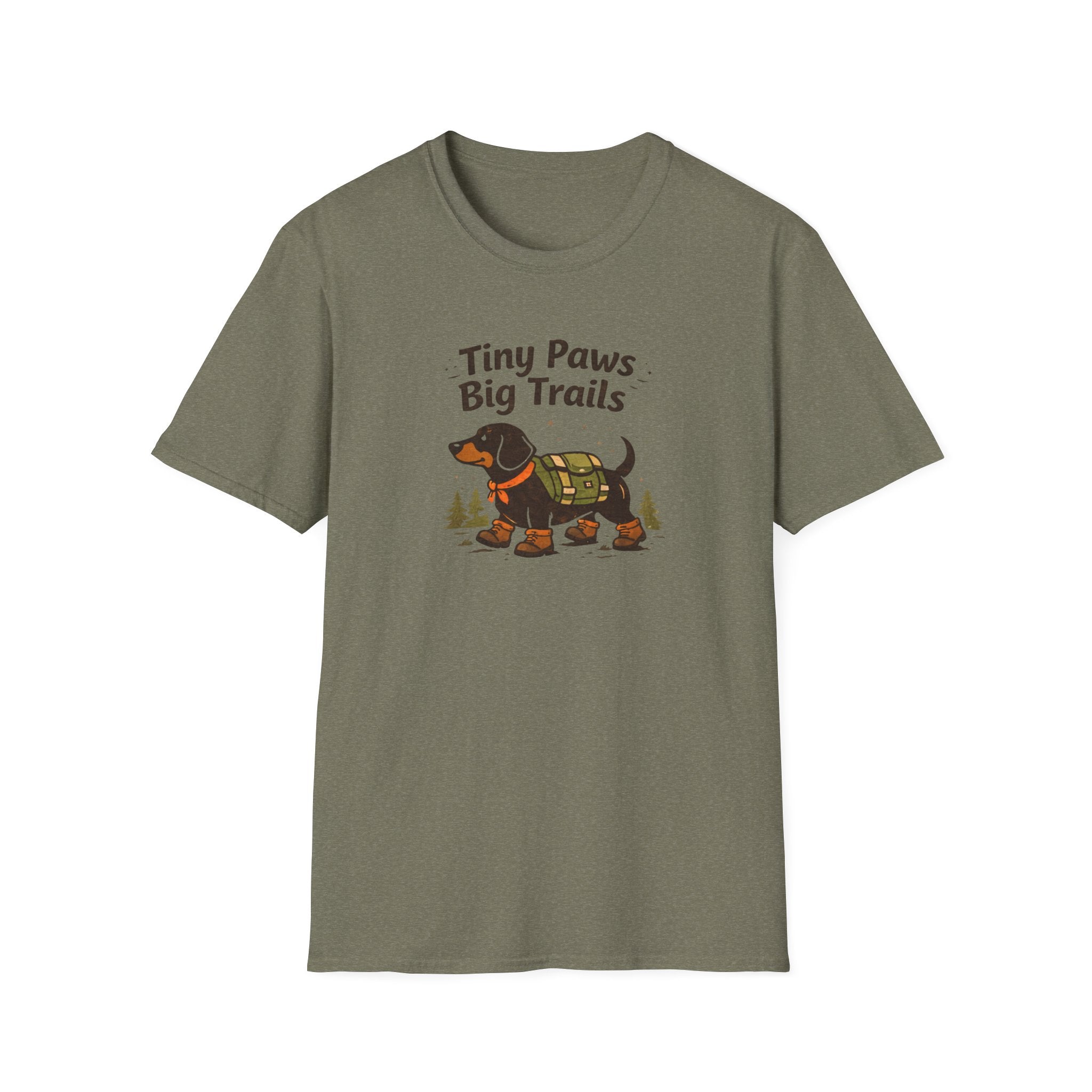 Dachshund Hiking T-Shirt — "Tiny Paws Big Trails" Cute Outdoors Dog Tee
