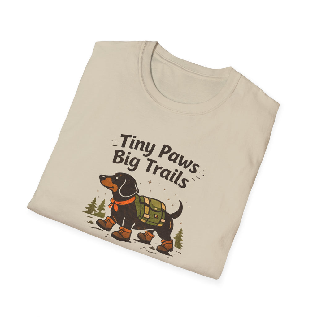 Dachshund Hiking T-Shirt — "Tiny Paws Big Trails" Cute Outdoors Dog Tee