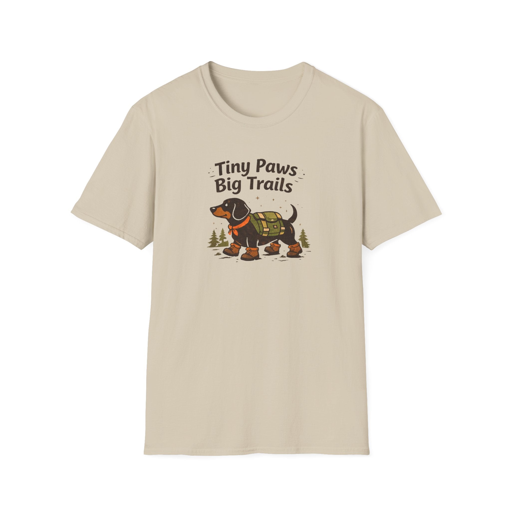 Dachshund Hiking T-Shirt — "Tiny Paws Big Trails" Cute Outdoors Dog Tee