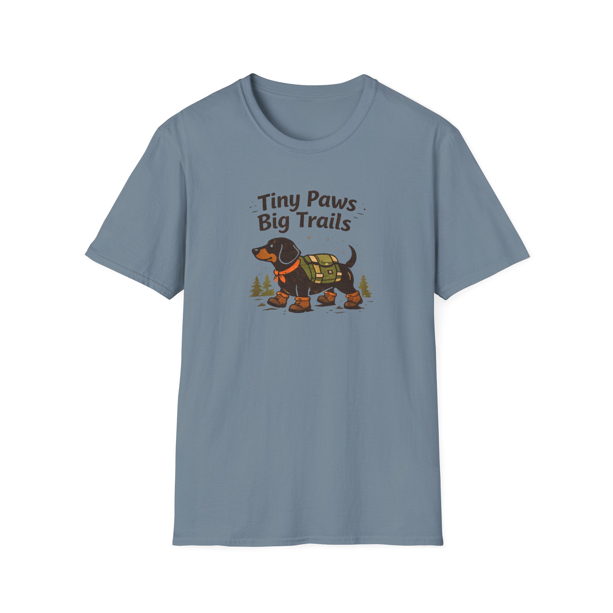 Dachshund Hiking T-Shirt — "Tiny Paws Big Trails" Cute Outdoors Dog Tee