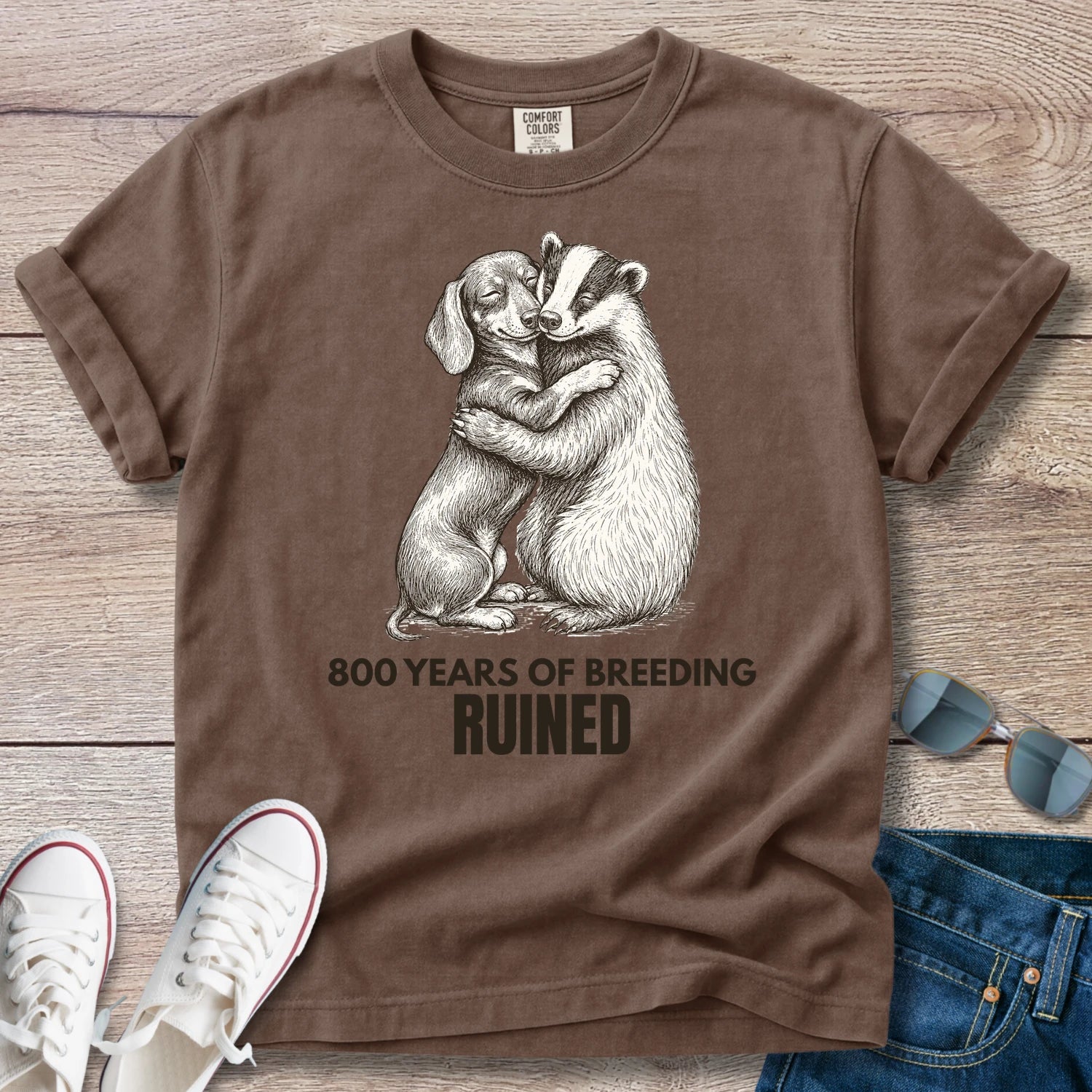 800 Years of Breeding Ruined – Funny Dachshund & Badger Shirt | Vintage Doxie Tee