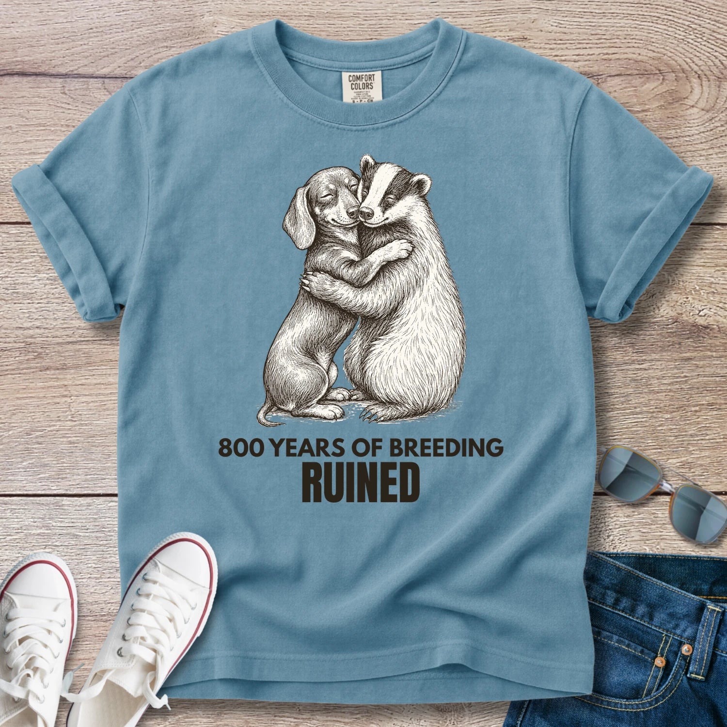 800 Years of Breeding Ruined – Funny Dachshund & Badger Shirt | Vintage Doxie Tee