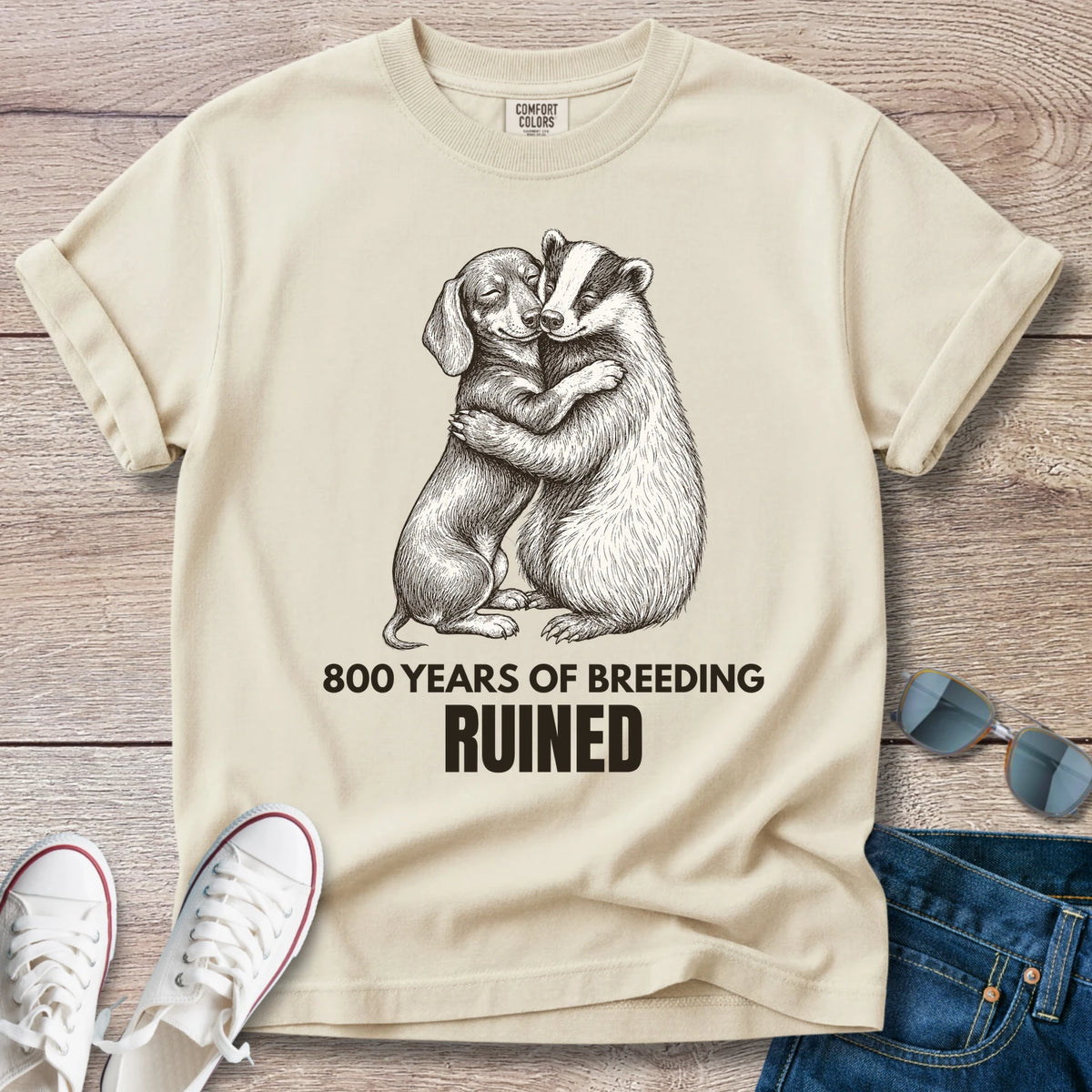 800 Years of Breeding Ruined – Funny Dachshund & Badger Shirt | Vintage Doxie Tee
