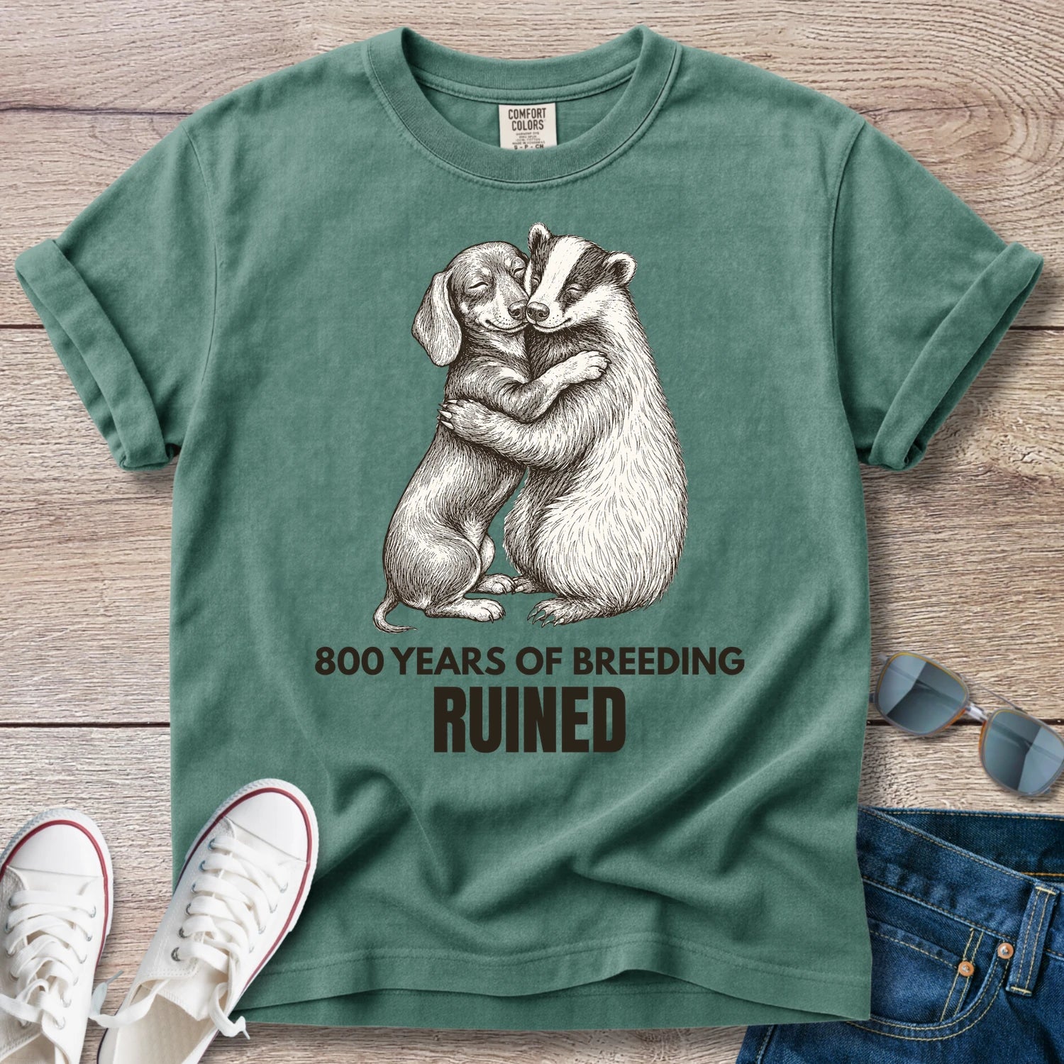 800 Years of Breeding Ruined – Funny Dachshund & Badger Shirt | Vintage Doxie Tee