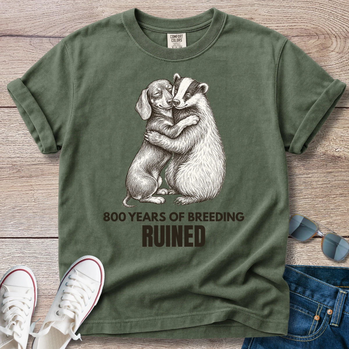 800 Years of Breeding Ruined – Funny Dachshund & Badger Shirt | Vintage Doxie Tee