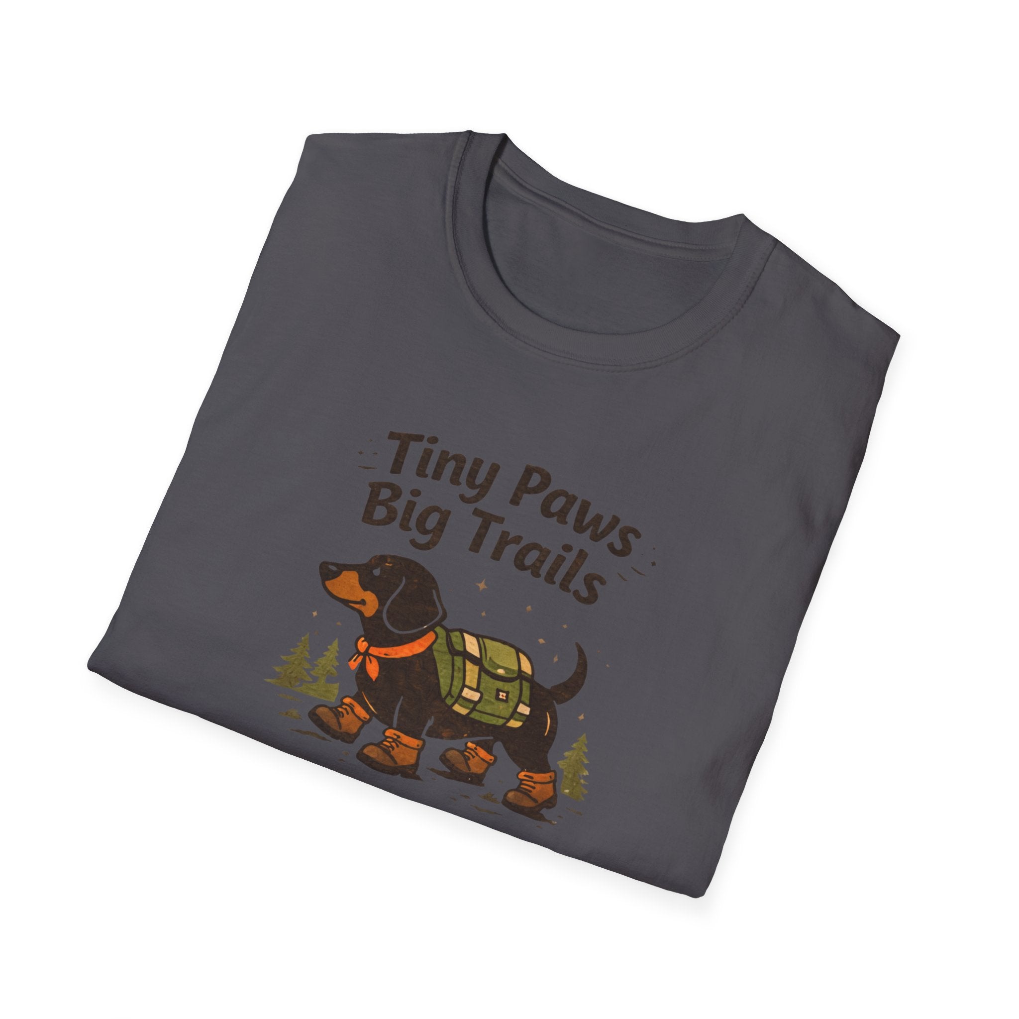 Dachshund Hiking T-Shirt — "Tiny Paws Big Trails" Cute Outdoors Dog Tee