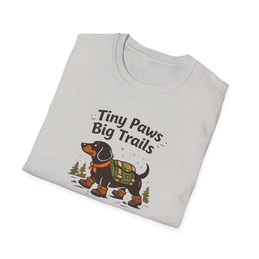Dachshund Hiking T-Shirt — "Tiny Paws Big Trails" Cute Outdoors Dog Tee