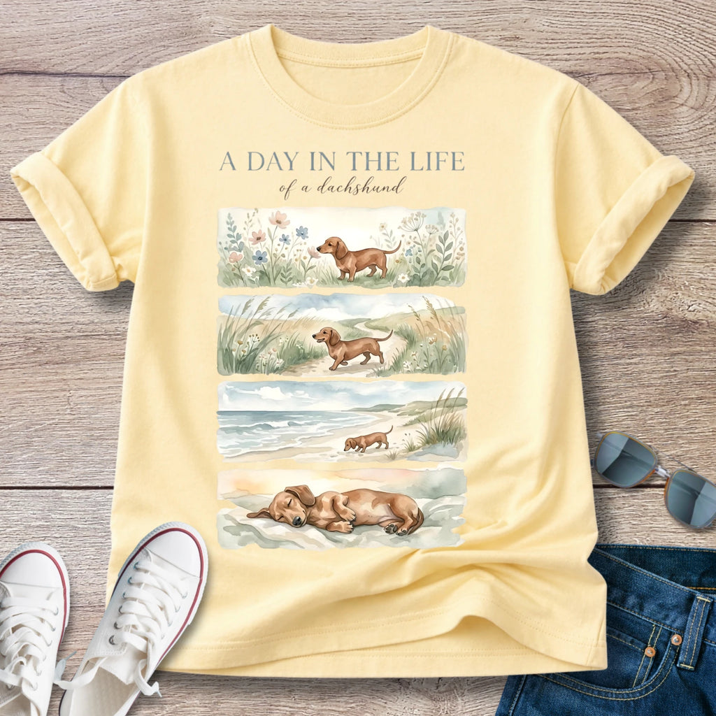 Dachshund Beach Tee — "A Day in the Life" T-Shirt