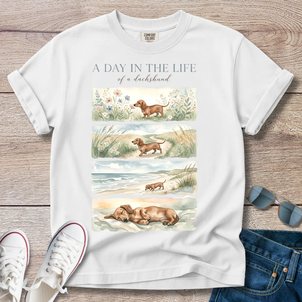 Dachshund Beach Tee — "A Day in the Life" T-Shirt