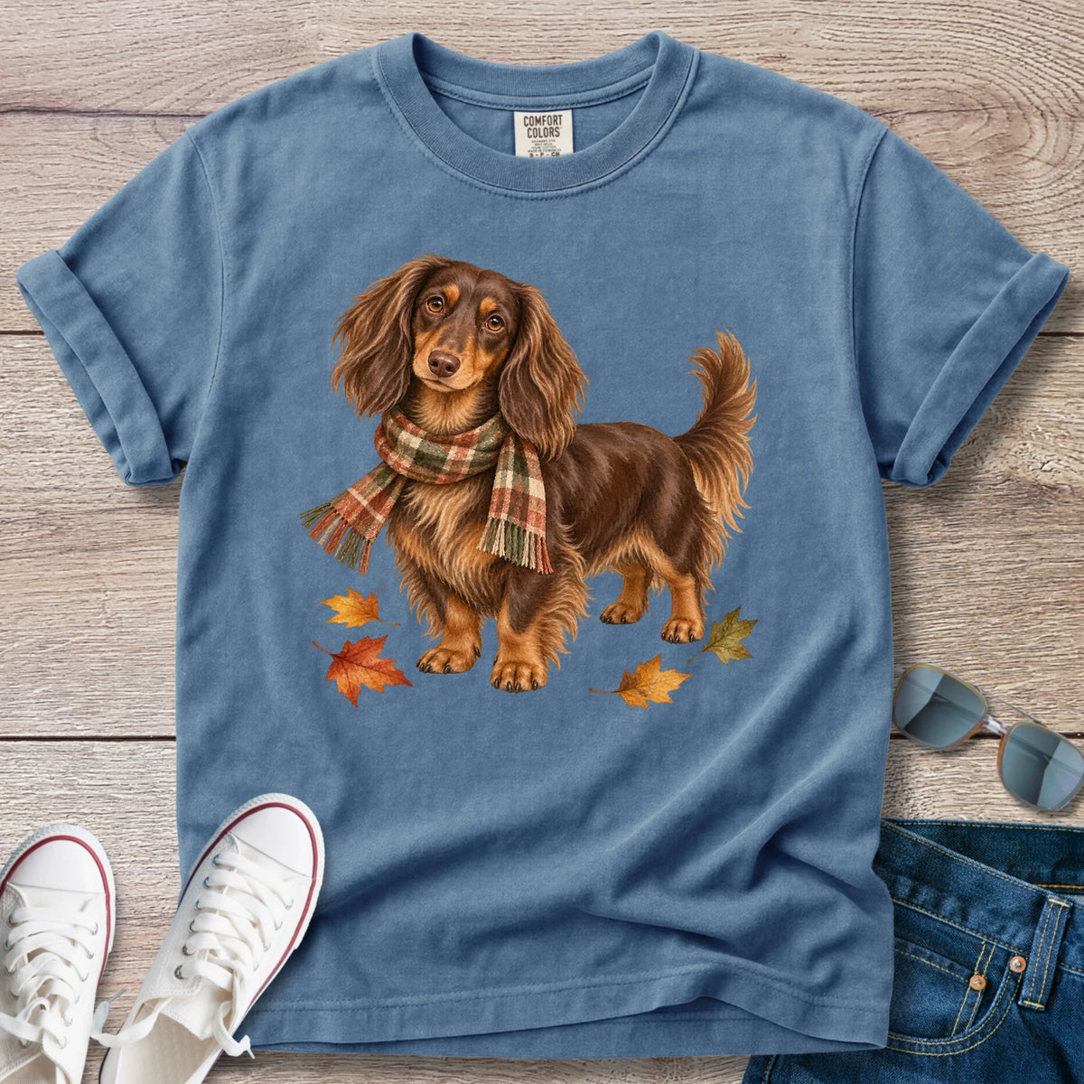 Autumn Plaid Longhaired Dachshund T-Shirt