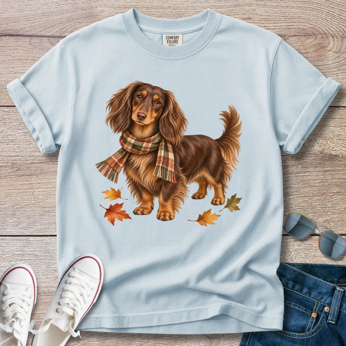 Autumn Plaid Longhaired Dachshund T-Shirt