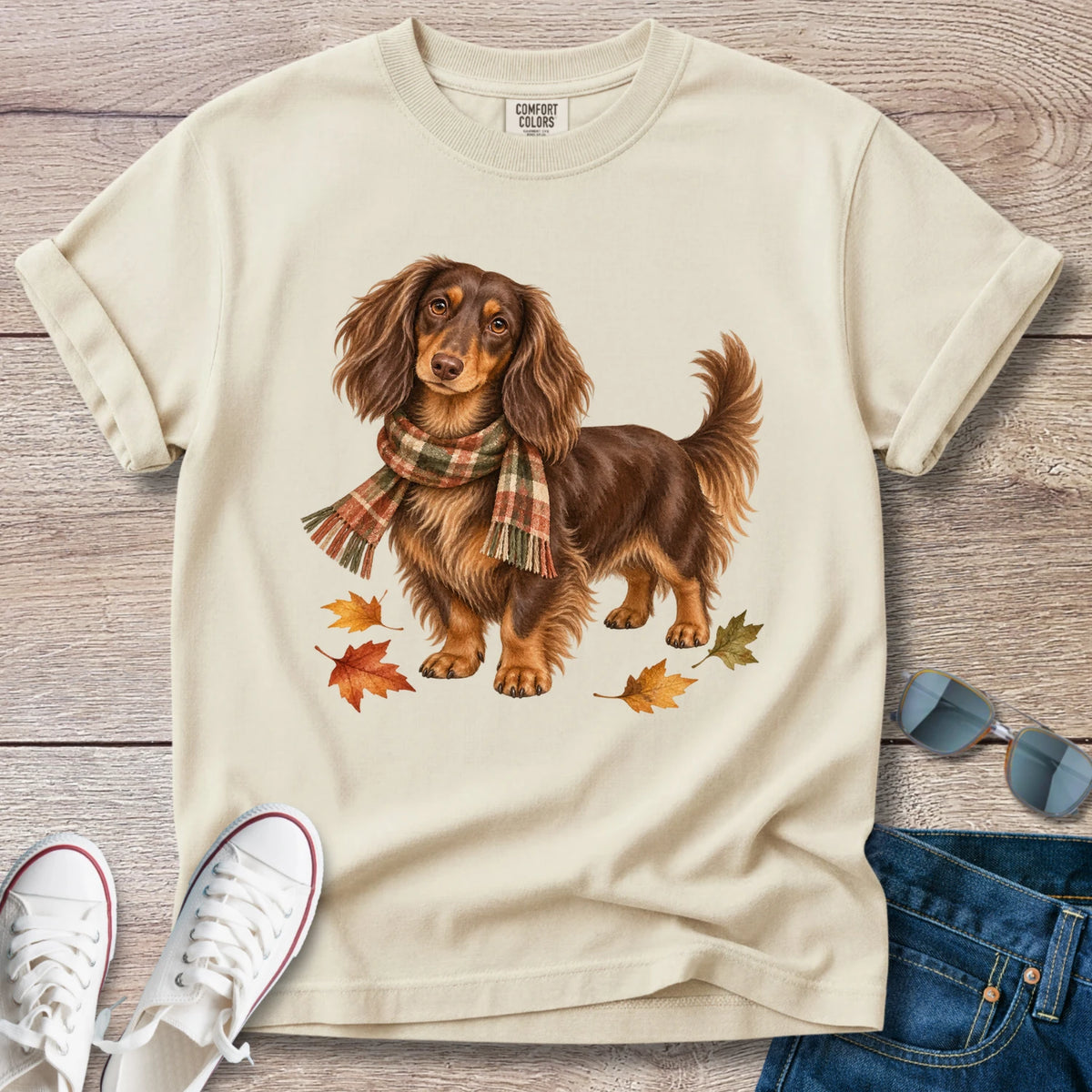 Autumn Plaid Longhaired Dachshund T-Shirt