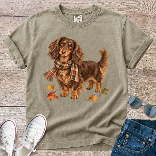 Autumn Plaid Longhaired Dachshund T-Shirt