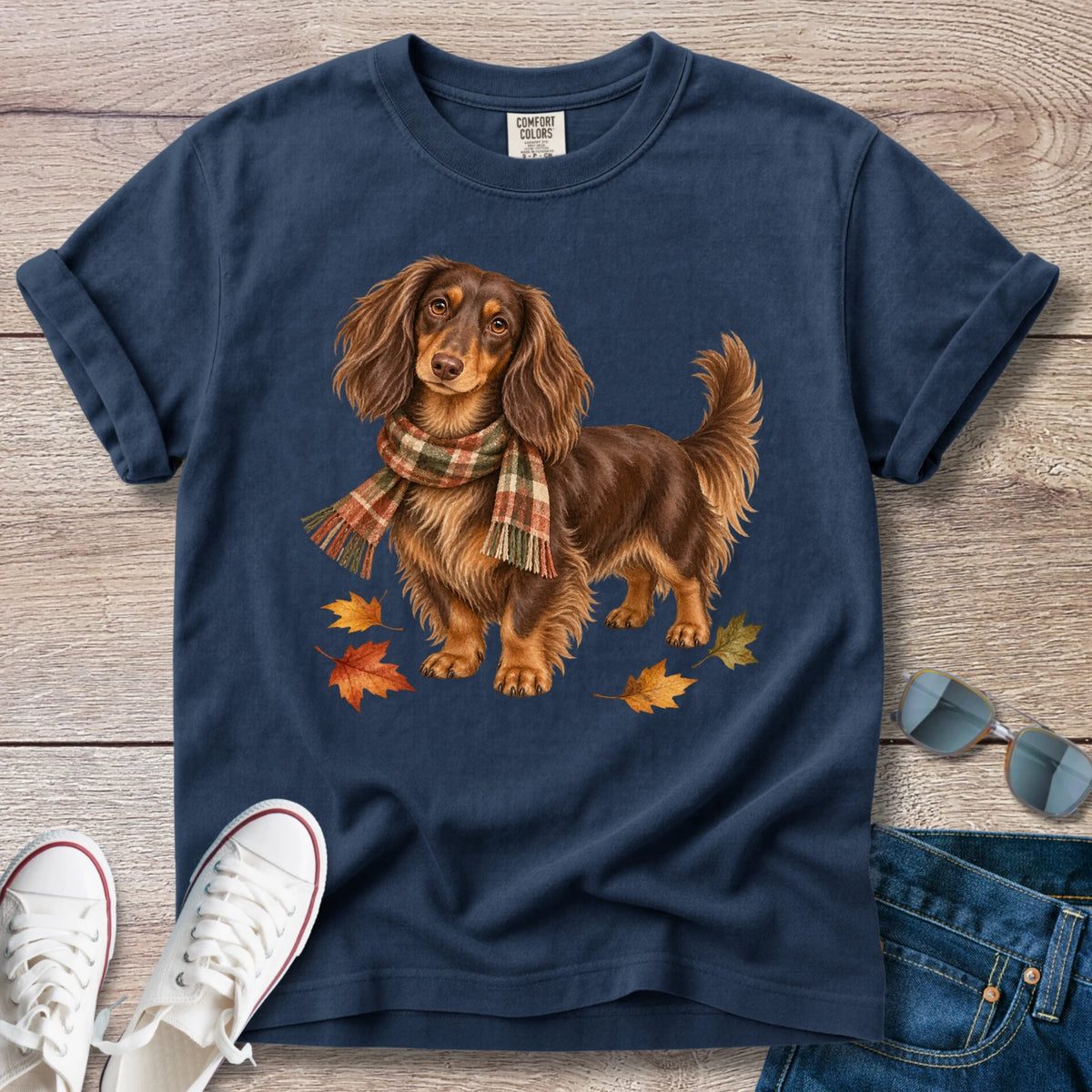 Autumn Plaid Longhaired Dachshund T-Shirt