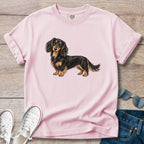 Black & Tan Longhaired Dachshund – Doxie Portrait T-Shirt