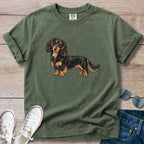 Black & Tan Longhaired Dachshund – Doxie Portrait T-Shirt