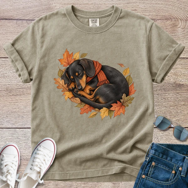 Black and Tan Dachshund Autumn Nap T-Shirt