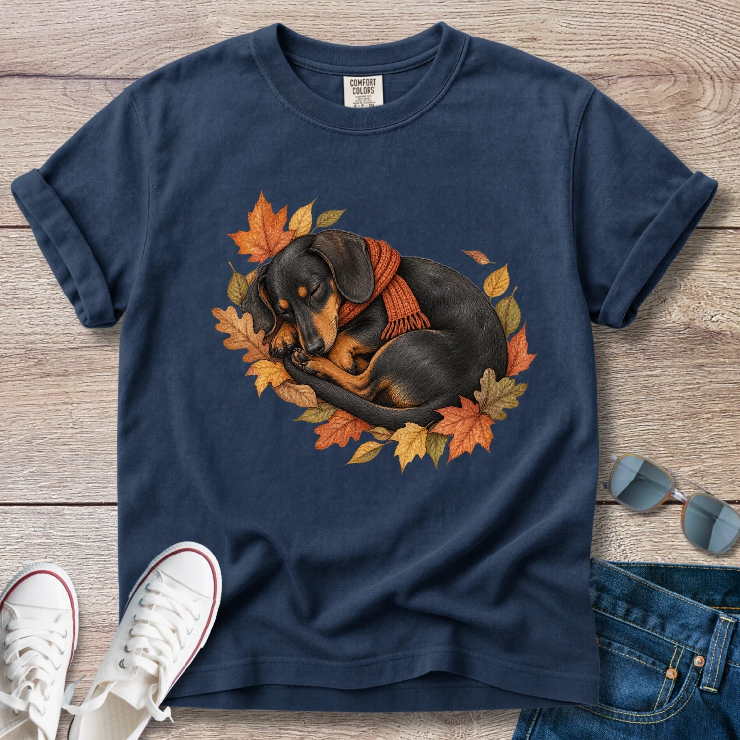 Black and Tan Dachshund Autumn Nap T-Shirt