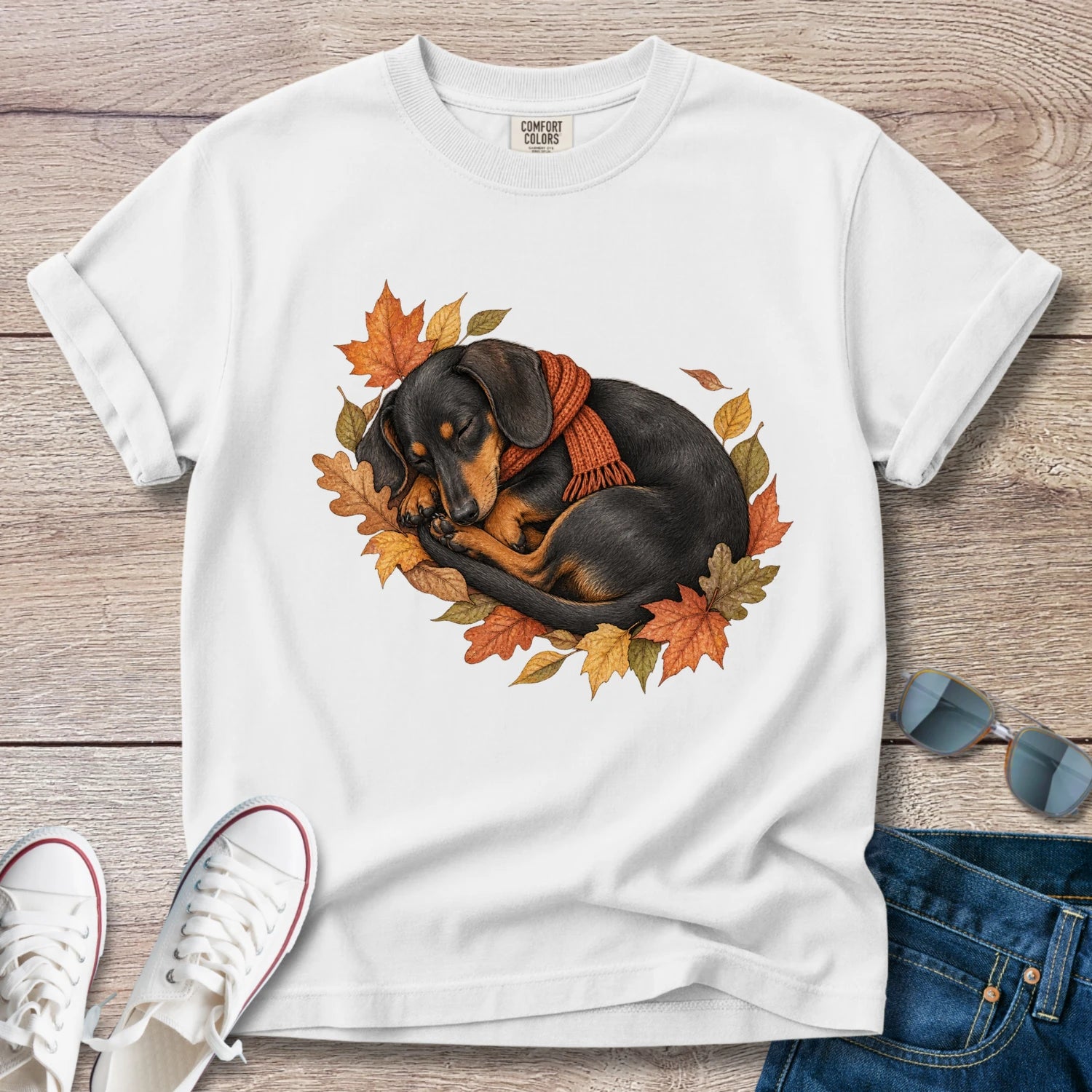 Black and Tan Dachshund Autumn Nap T-Shirt