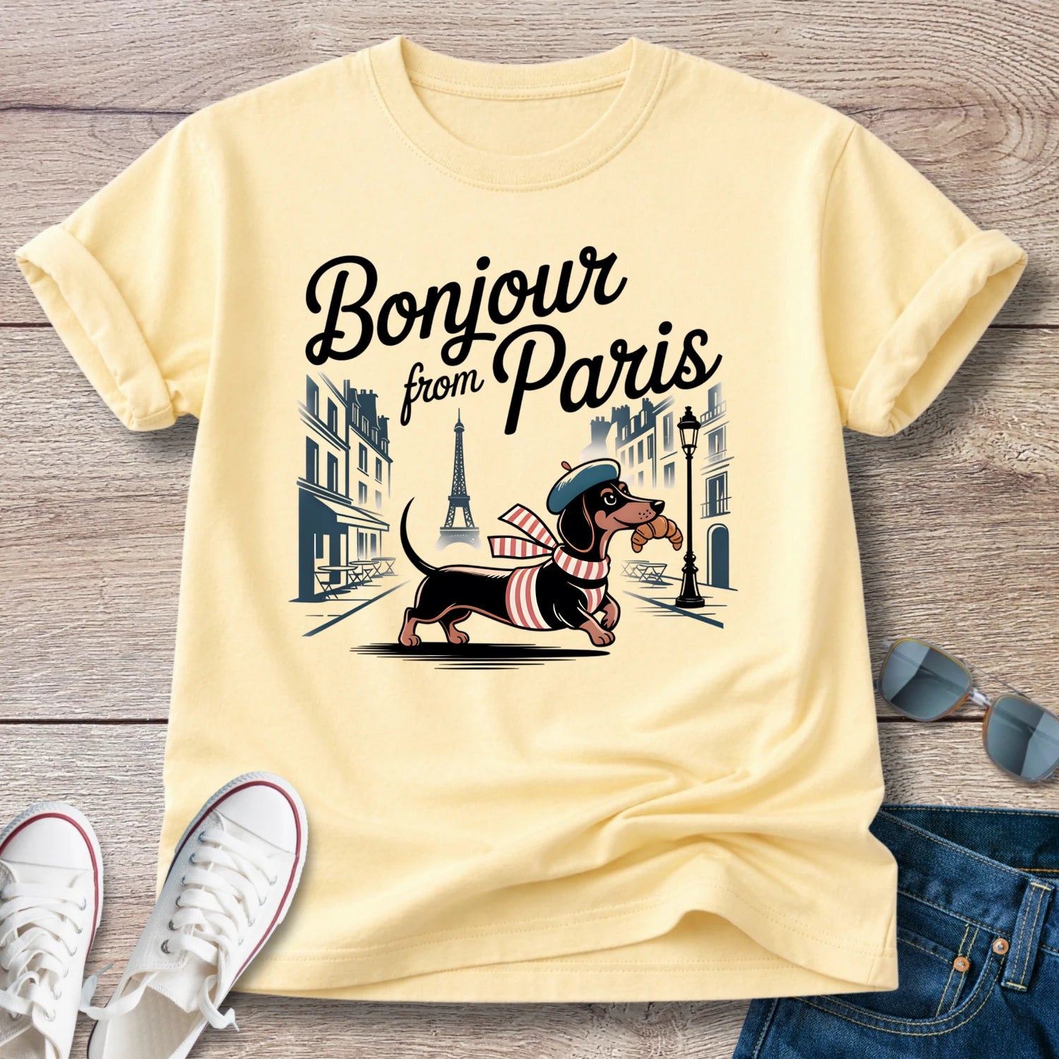 Bonjour from Paris Dachshund T-Shirt