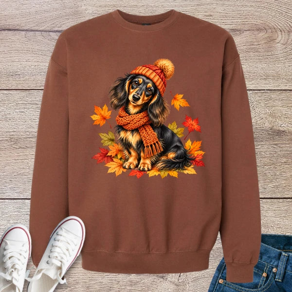 Cozy Autumn Longhaired Dachshund Sweatshirt