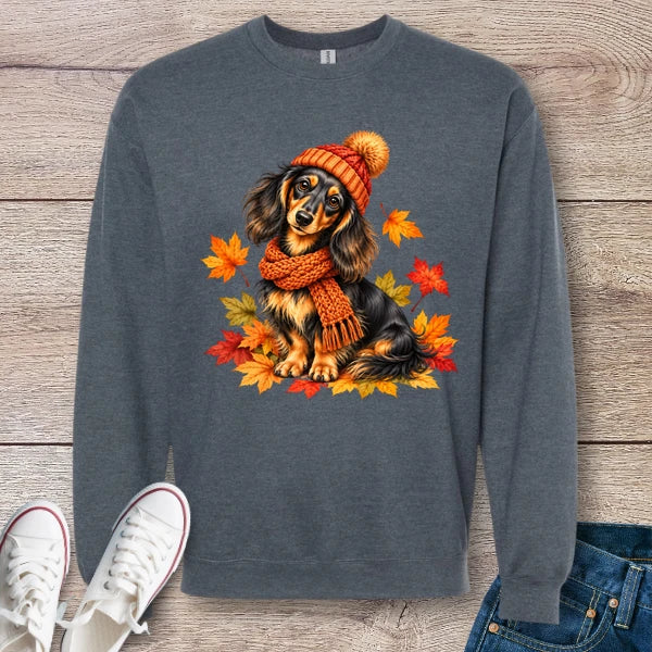 Cozy Autumn Longhaired Dachshund Sweatshirt