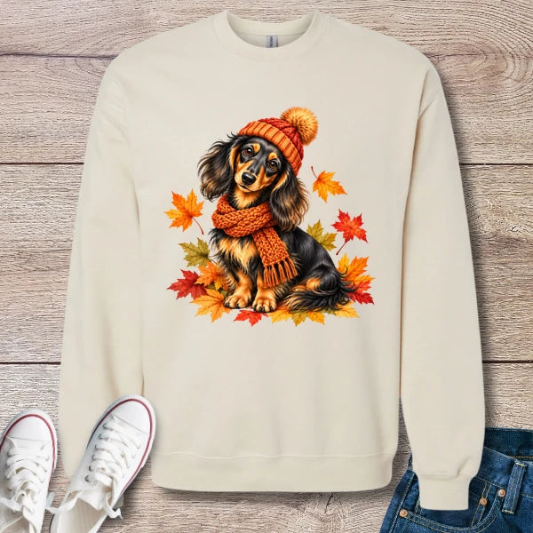 Cozy Autumn Longhaired Dachshund Sweatshirt