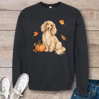 Cream Longhaired Dachshund Pumpkin Fall Crewneck Sweatshirt