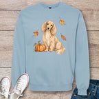 Cream Longhaired Dachshund Pumpkin Fall Crewneck Sweatshirt