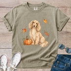 Cream Longhaired Dachshund Pumpkin Fall T-Shirt