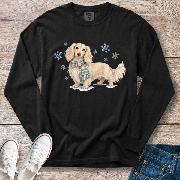 Cream Longhaired Dachshund Winter Scarf Long Sleeve T-Shirt
