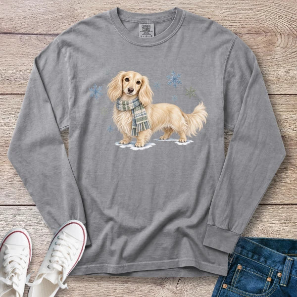 Cream Longhaired Dachshund Winter Scarf Long Sleeve T-Shirt