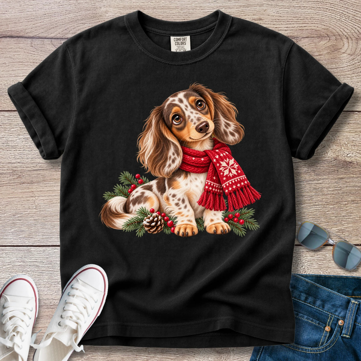 Chocolate Dapple Dachshund Christmas T-Shirt