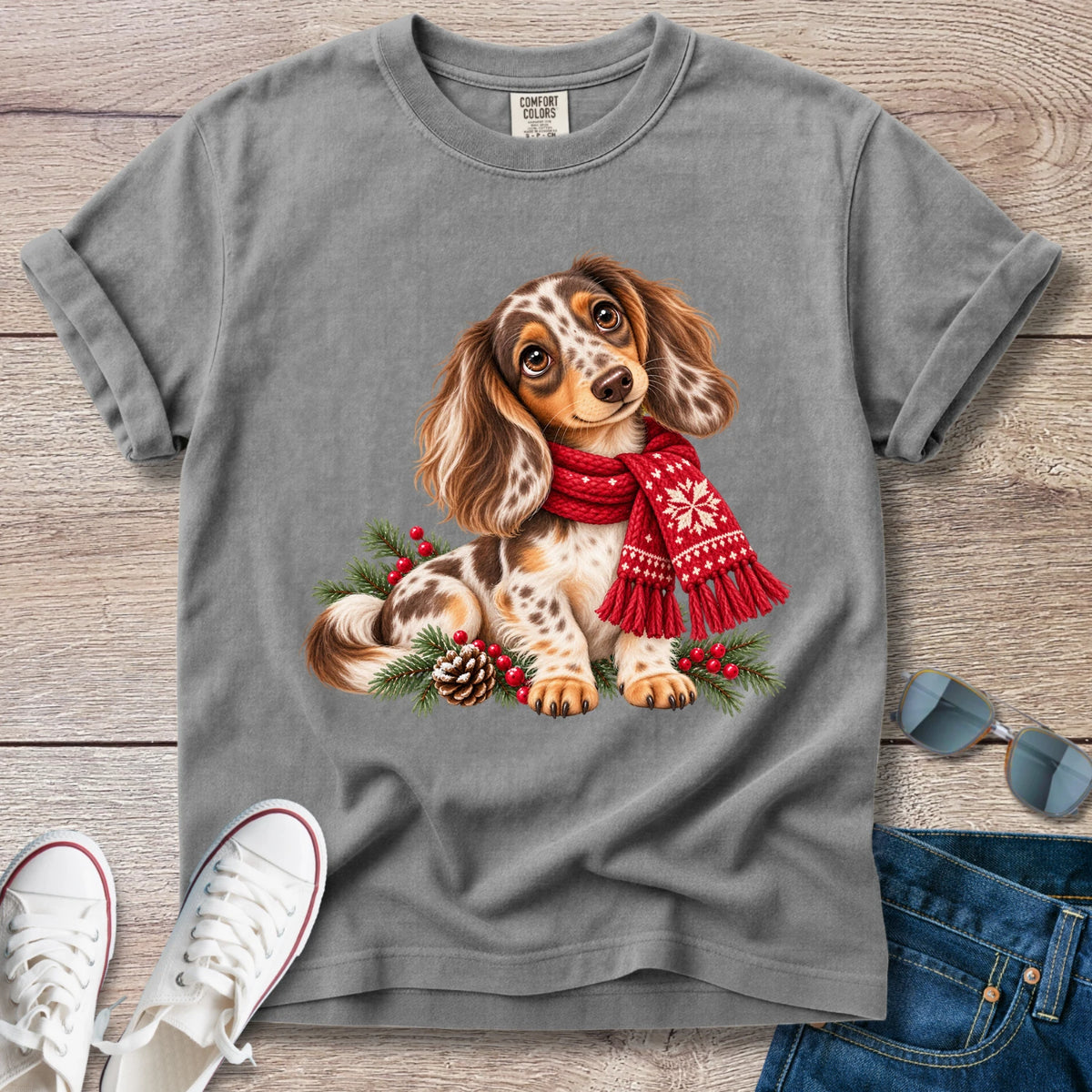 Chocolate Dapple Dachshund Christmas T-Shirt