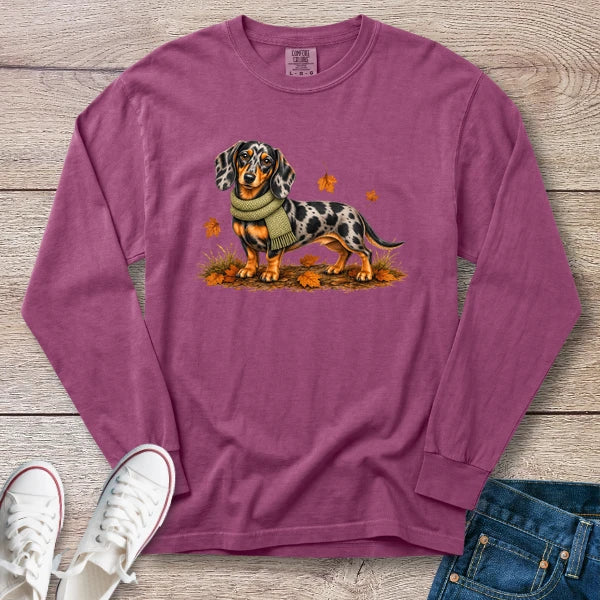 Dapple Dachshund Green Scarf Fall Long Sleeve T-Shirt