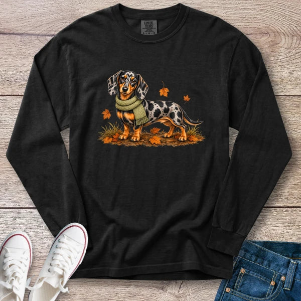 Dapple Dachshund Green Scarf Fall Long Sleeve T-Shirt