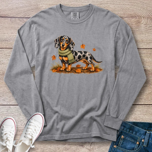 Dapple Dachshund Green Scarf Fall Long Sleeve T-Shirt