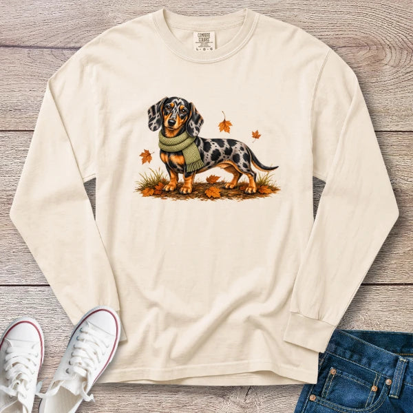 Dapple Dachshund Green Scarf Fall Long Sleeve T-Shirt