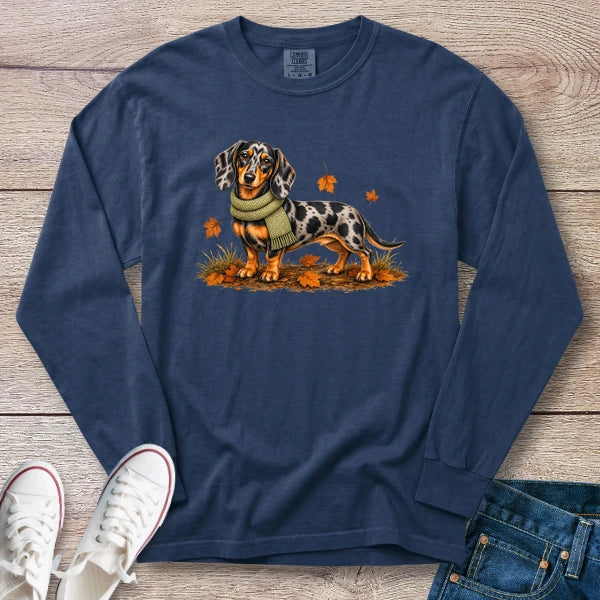 Dapple Dachshund Green Scarf Fall Long Sleeve T-Shirt