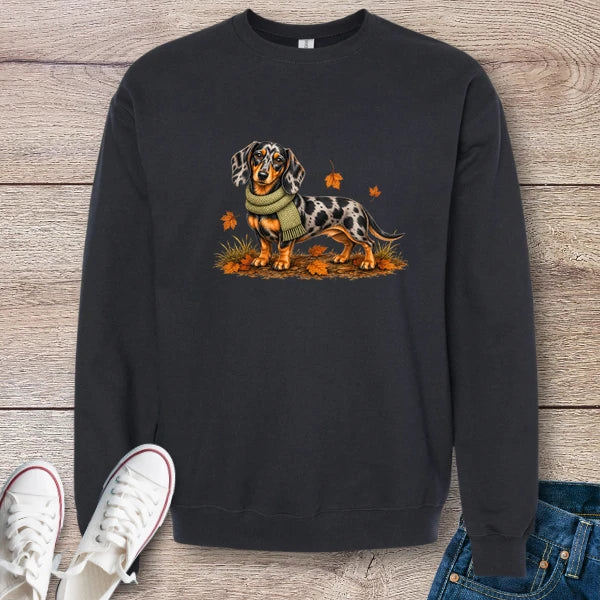 Dapple Dachshund Green Scarf Fall Softstyle Crewneck Sweatshirt