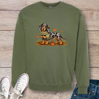 Dapple Dachshund Green Scarf Fall Softstyle Crewneck Sweatshirt