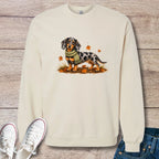 Dapple Dachshund Green Scarf Fall Softstyle Crewneck Sweatshirt