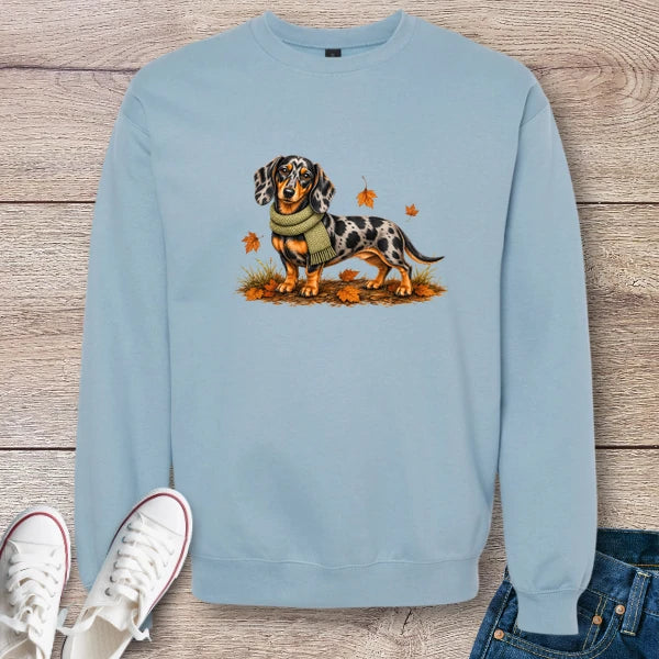 Dapple Dachshund Green Scarf Fall Softstyle Crewneck Sweatshirt